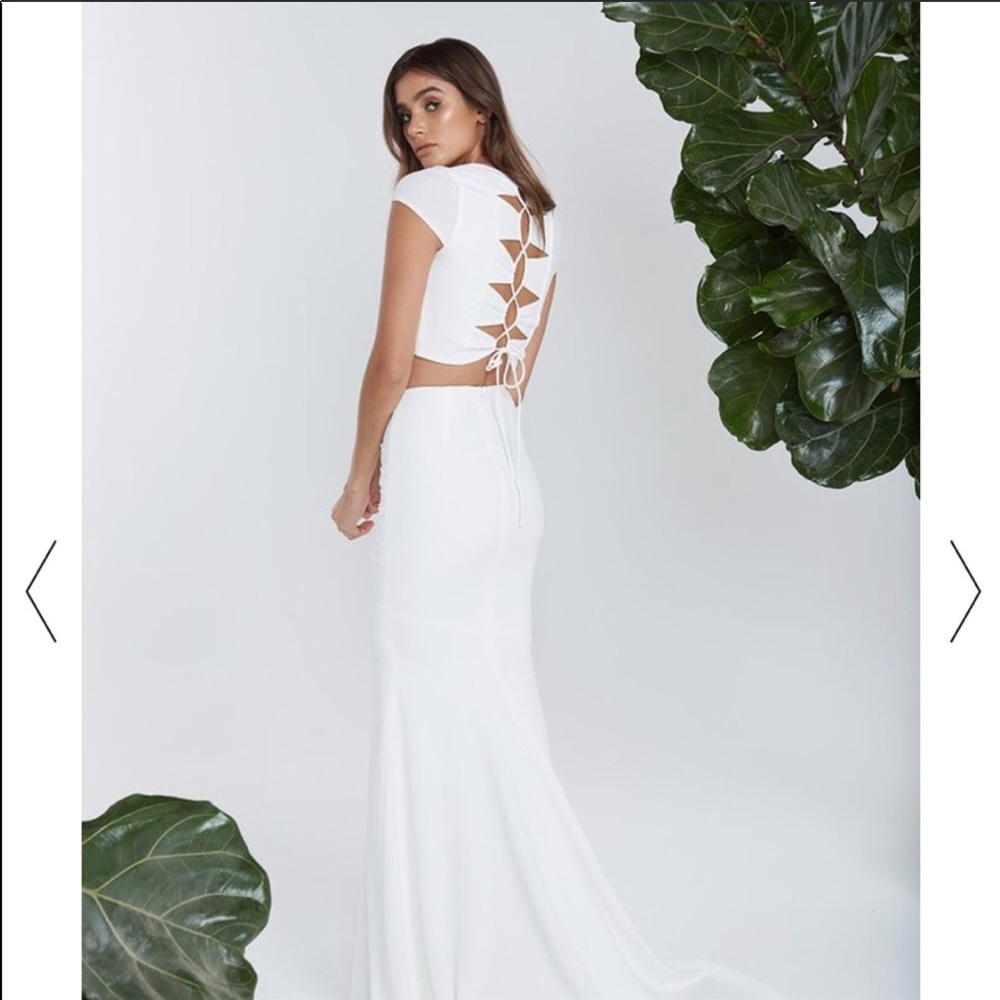 White Separates.  Crop top. Open back w/ tie.